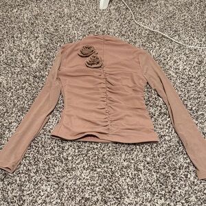 Elegant Ruched Long Sleeve Top in Dusty Pink